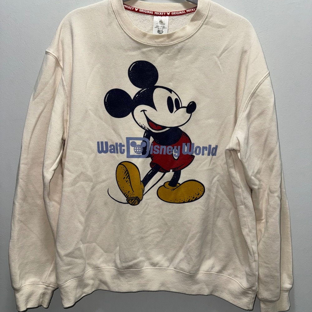 Disney Park Walt Disney World Mickey Mouse Sweatshirt Large Cream Retro Pullover